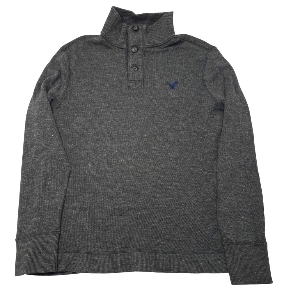 American Eagle‎ Men's Henley Mock Neck Sweater Embroidered Logo Gray Sz M 09/11